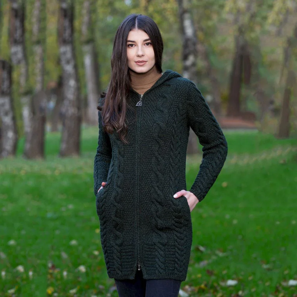 Image of Women's Aran Merino Wool Zip Up Coat