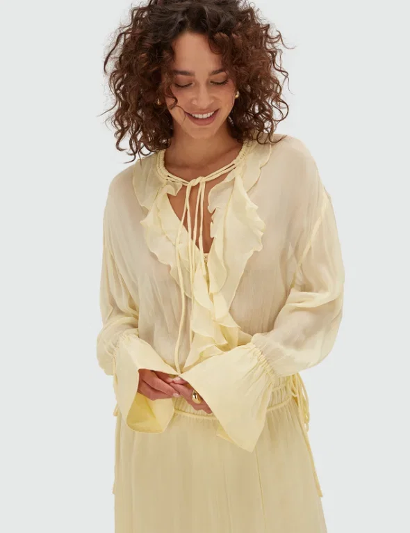JV-GISELE oversized maxi jurk - butter yellow