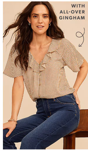 With all-over gingham. Model wearing maurices clothing.