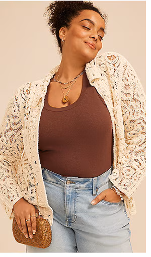Model wearing maurices clothing.
