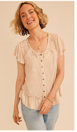 Model wearing maurices clothing.