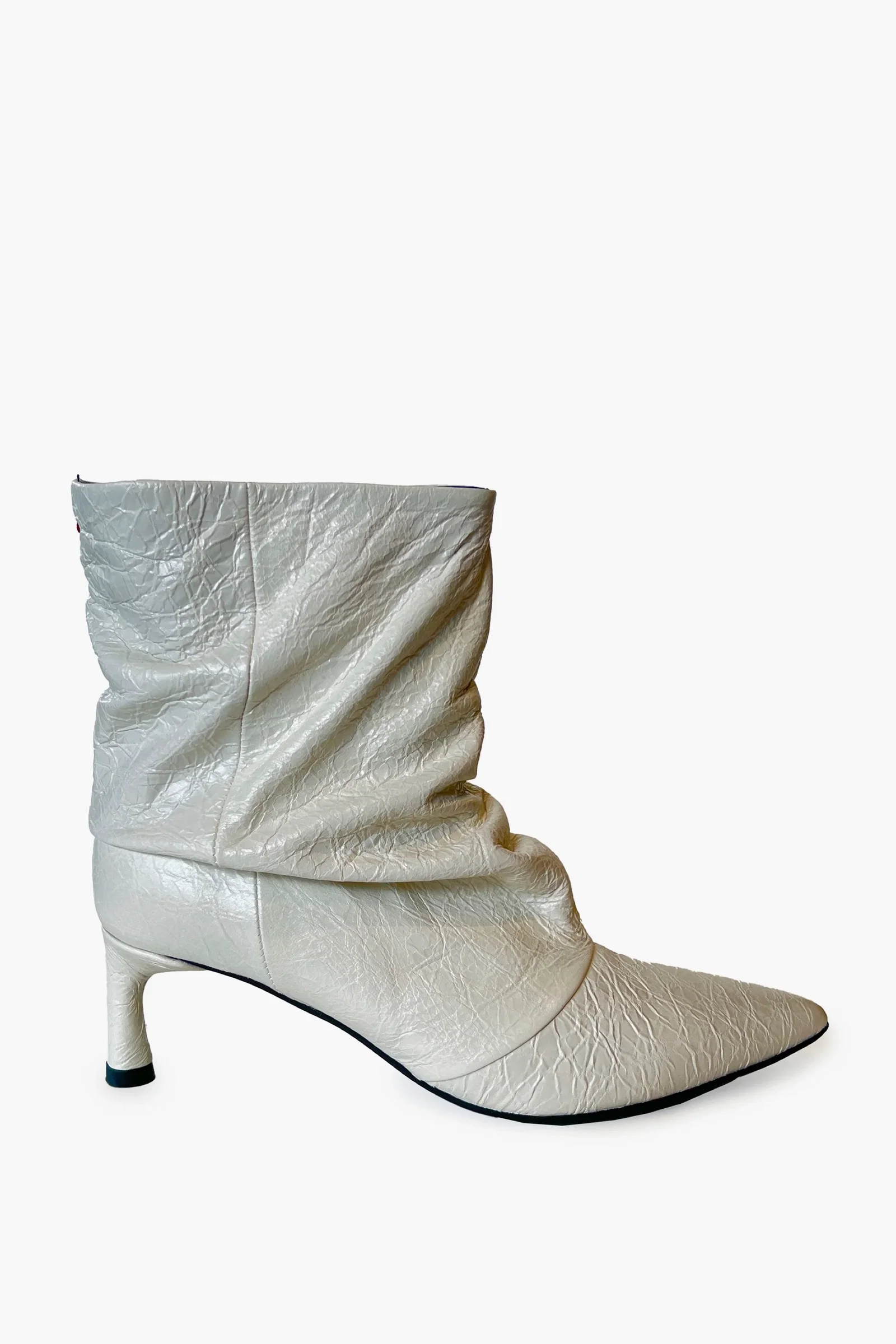 Image of Crinkle Leather Pointy Toe  Ruched Ankle Boots - GIL24