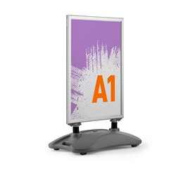 Durable Pavement Sign Heavy Water Base Double Sided Snap Frame Stand - A1 Silver