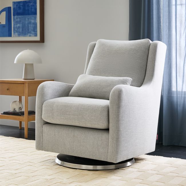 Image of Milo Grey Nursery Swivel Glider Chair with Silver Base