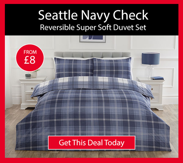 Seattle Navy Check Reversible Super Soft Duvet Set
