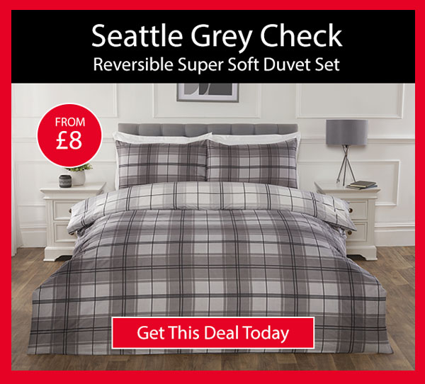 Seattle Grey Check Reversible Super Soft Duvet Set