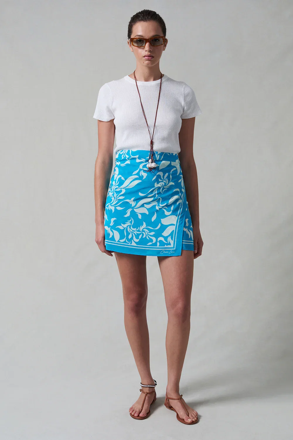 Image of Silk Mini Wrap Skirt Turquoise
