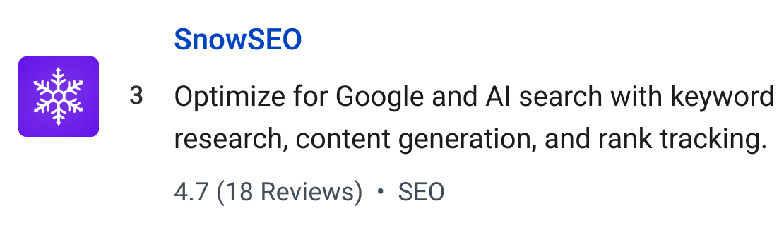 SnowSEO: Optimize for Google and AI search with keyword research, content generation, and rank tracking.