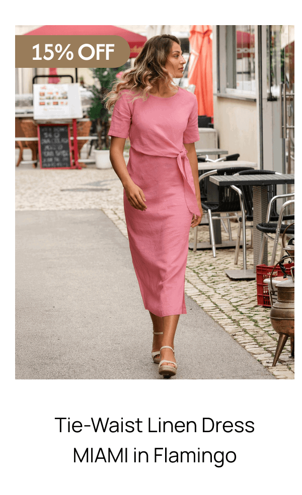 Tie-Waist Linen Dress MIAMI in Flamingo 
