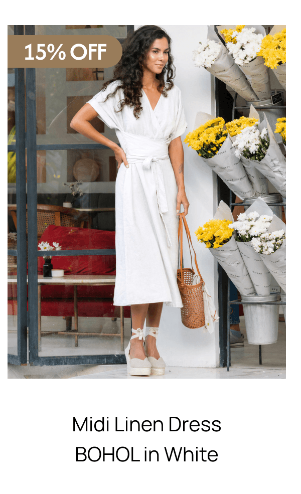 Midi Linen Dress BOHOL in White 