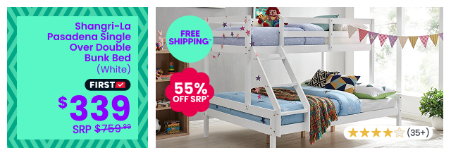 Shangri-La Pasadena Single Over Double Bunk Bed (White)