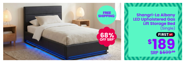 Shangri-La Albany LED Upholstered Gas Lift Storage Bed (Single)