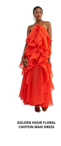 GOLDEN HOUR FLORAL CHIFFON MAXI DRESS IN ORANGE
