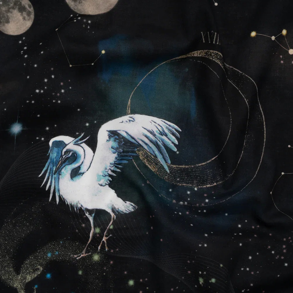 Image of Cotton Voile - Black Celestial Birds - Apollo's Disguise Print - Mood Exclusive Gaia Collection