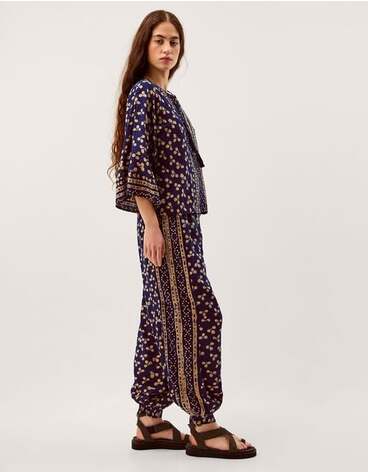 Clover Print Balloon Trousers Blue