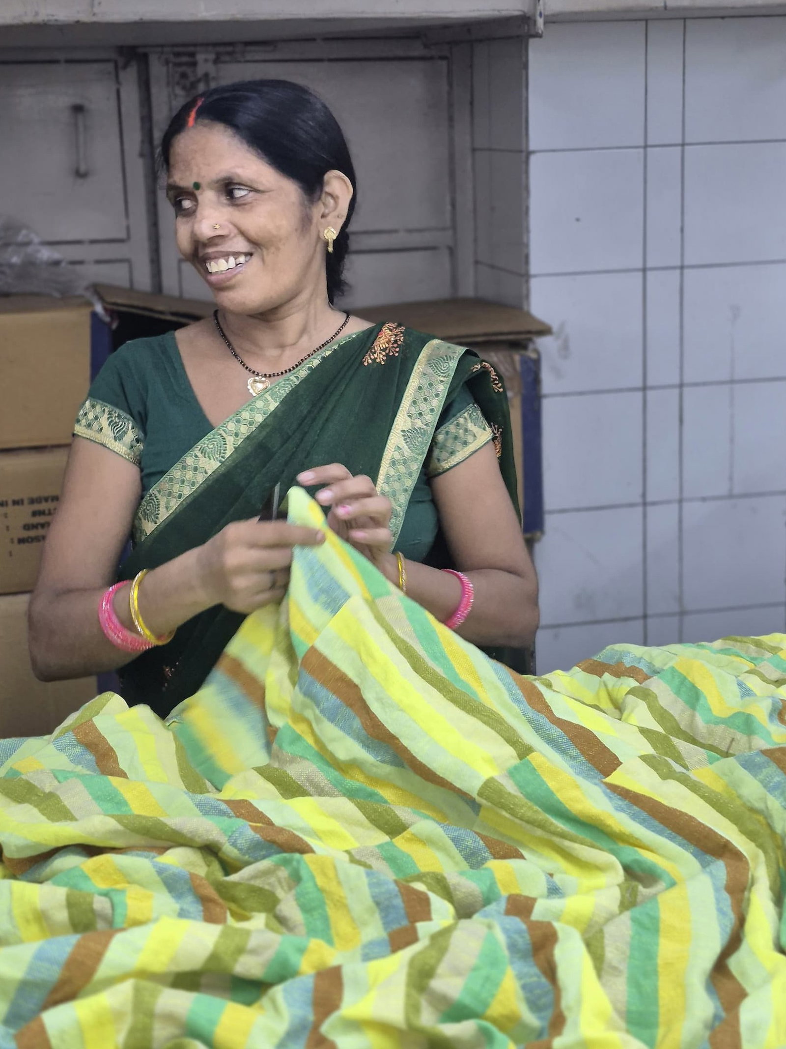 Woman quality checking new styles