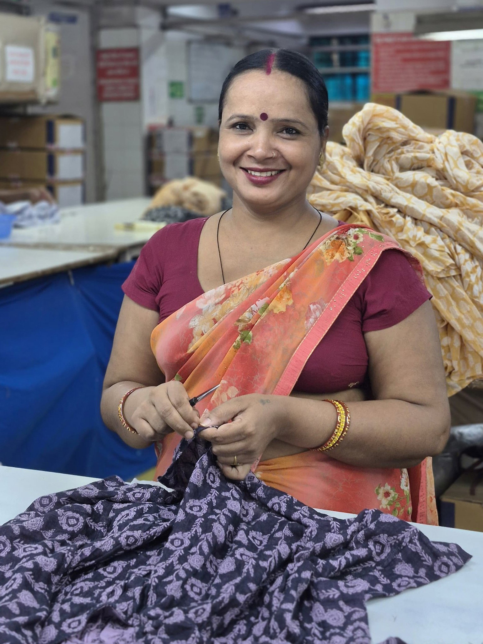 woman checking for textile quality
