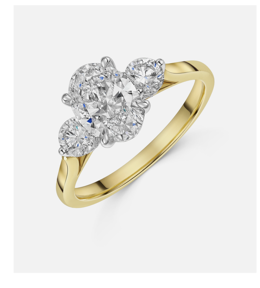 18ct Yellow Gold Oval & Round Brilliant 2ct Lab Grown Diamond Three Stone Ring