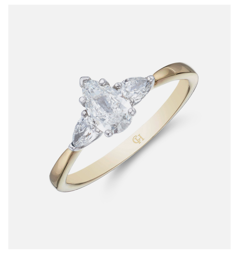 18ct Yellow Gold Pear Cut 0.65ct Diamond Three Stone Ring