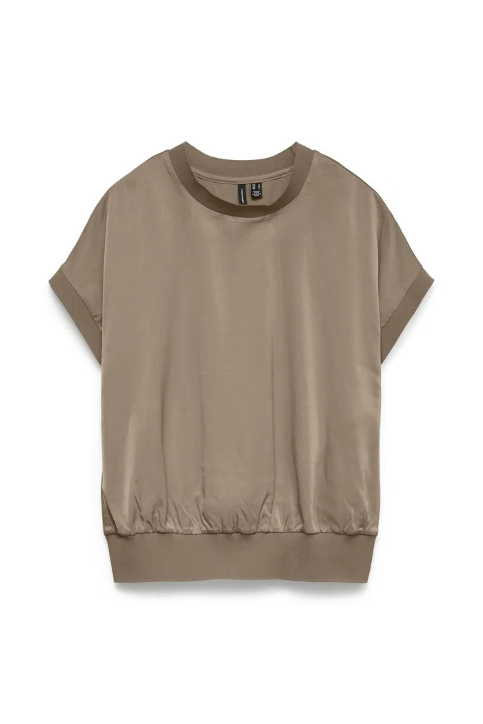 Vero Moda VMLINA SS RIB TOP WVN silver mink