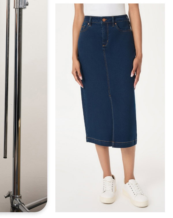 Midi Denim Front Slit Skirt, West Point Wash