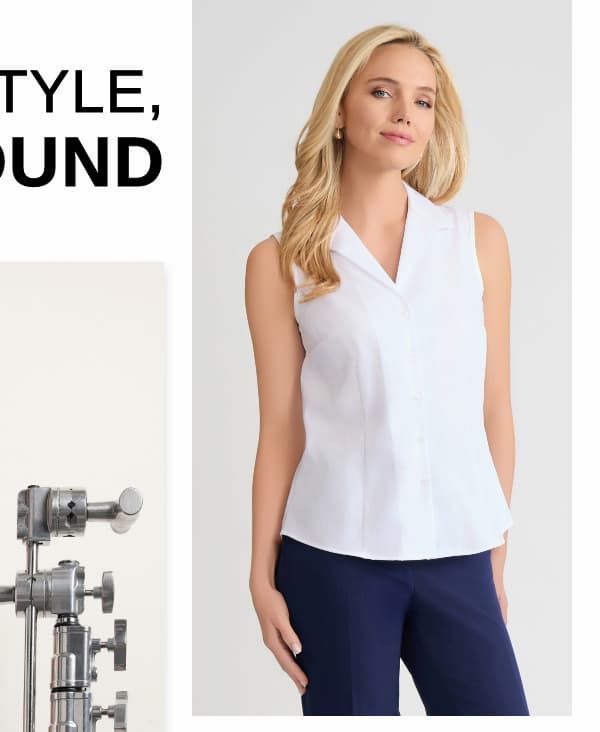 Easy-Care Sleeveless Button-Up Shirt
