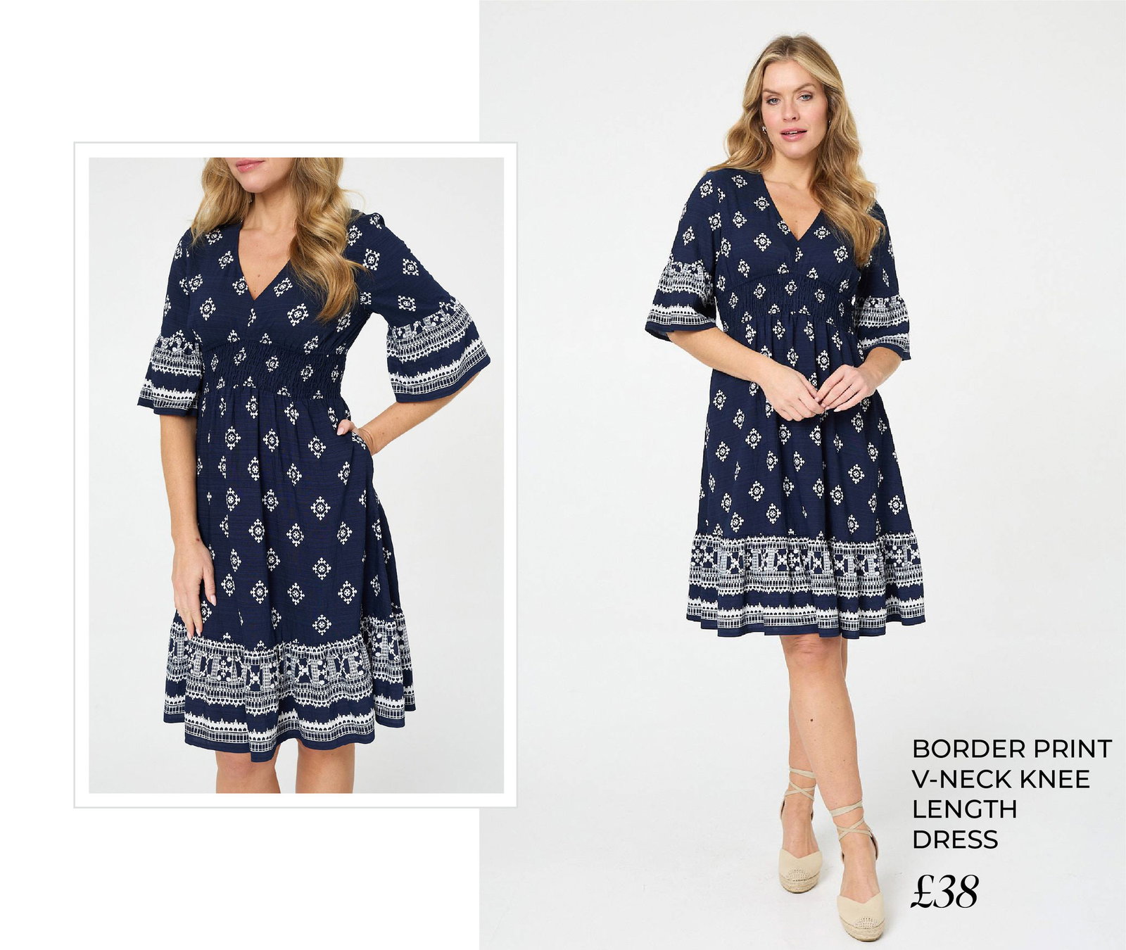 Border Print V-Neck Knee Length Dress | Shop Now