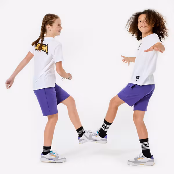DOMYOS Pantaloncini bambino ginnastica regular fit cotone viola scuro
