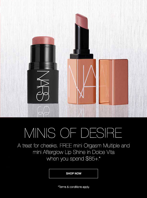 A treat for cheeks. FREE mini Orgasm Multiple and mini Afterglow Lip shine in Dolce Vita when you spend $85+.