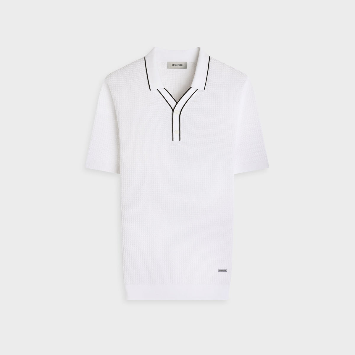 Waffle Knit Johnny Collar Short-Sleeve Sweater