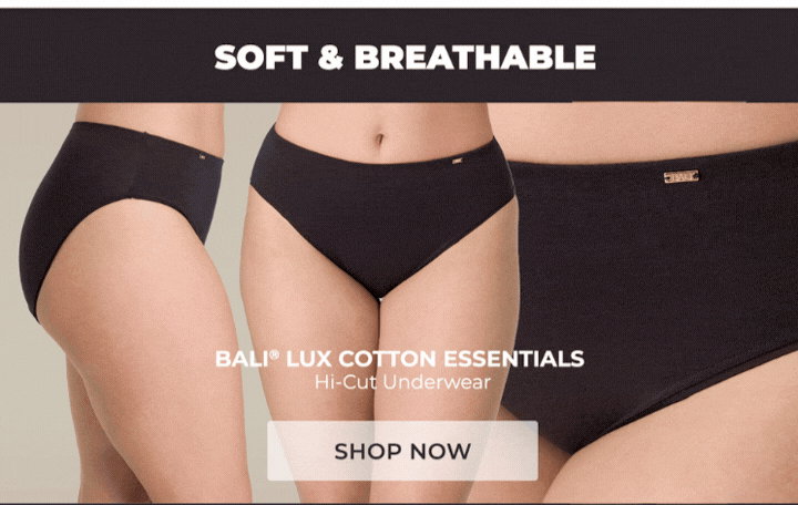 Bali Lux Cotton Essentials Hi-Cut Underwear, Cool Comfort® Cotton Blend