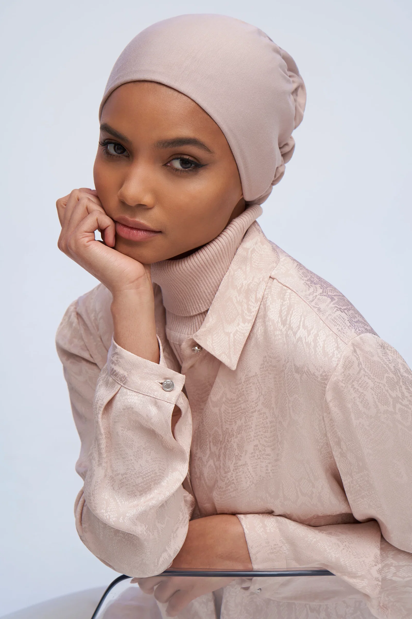 Image of Silk-Blend Satin Underscarf - Mink