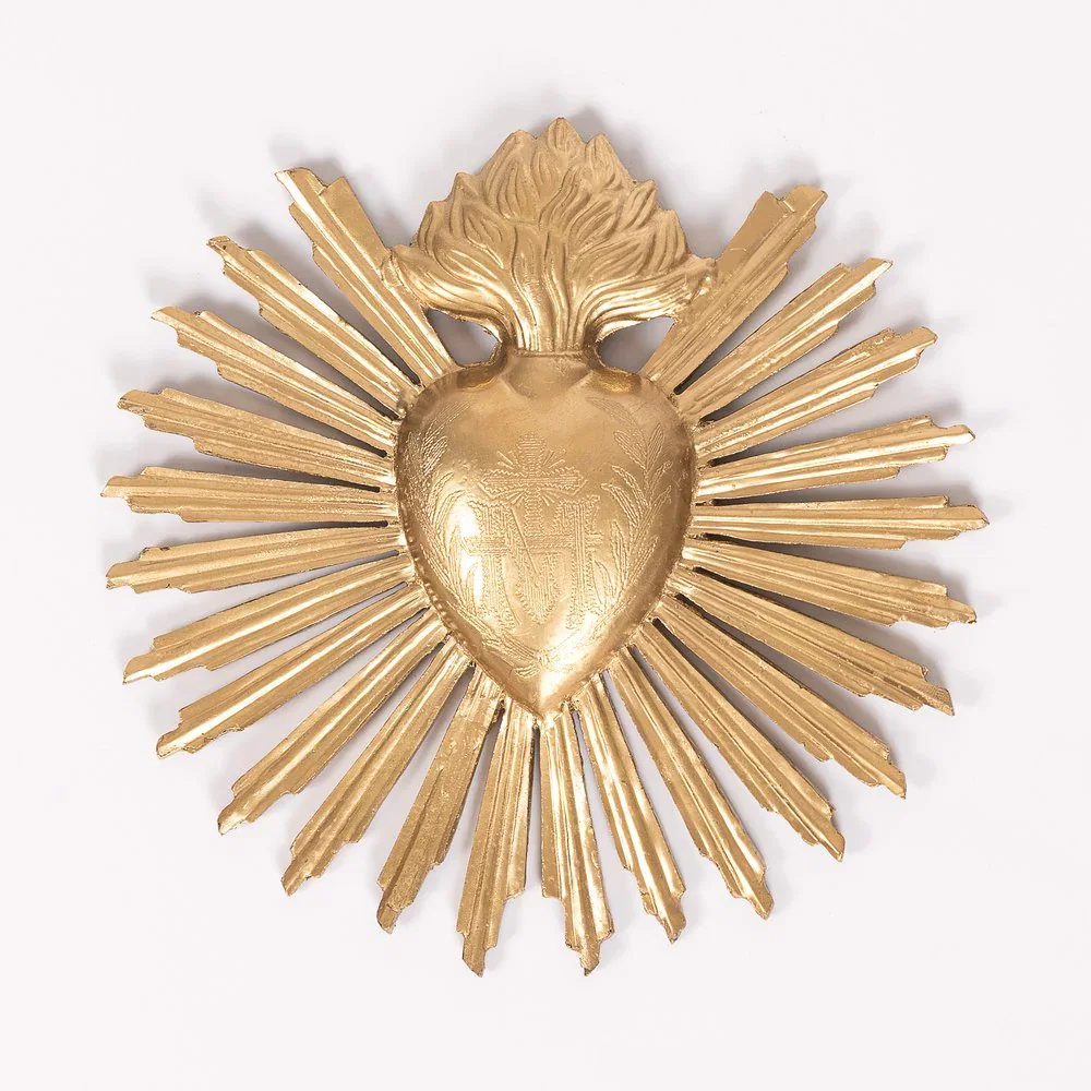 Gold Sunburst Sacred Heart Wall Plaque - 6.75