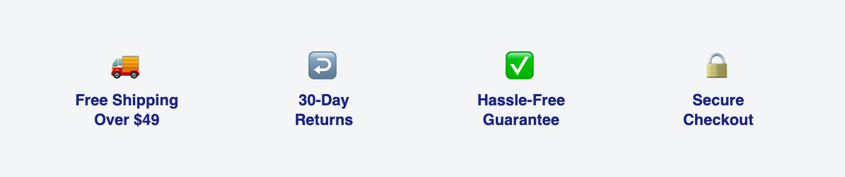 Trust badges - free shipping, returns, guarantee, secure checkout