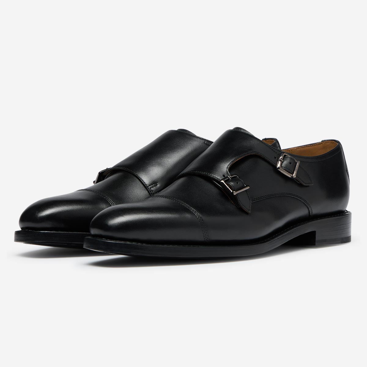 Kersey Black Calf Leather Double Monk Shoes