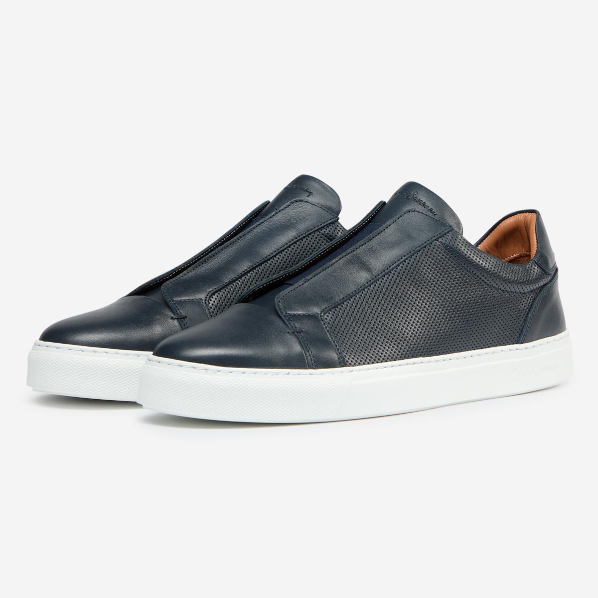 Valezim Navy Perforated Calf Leather Slip-on Trainers