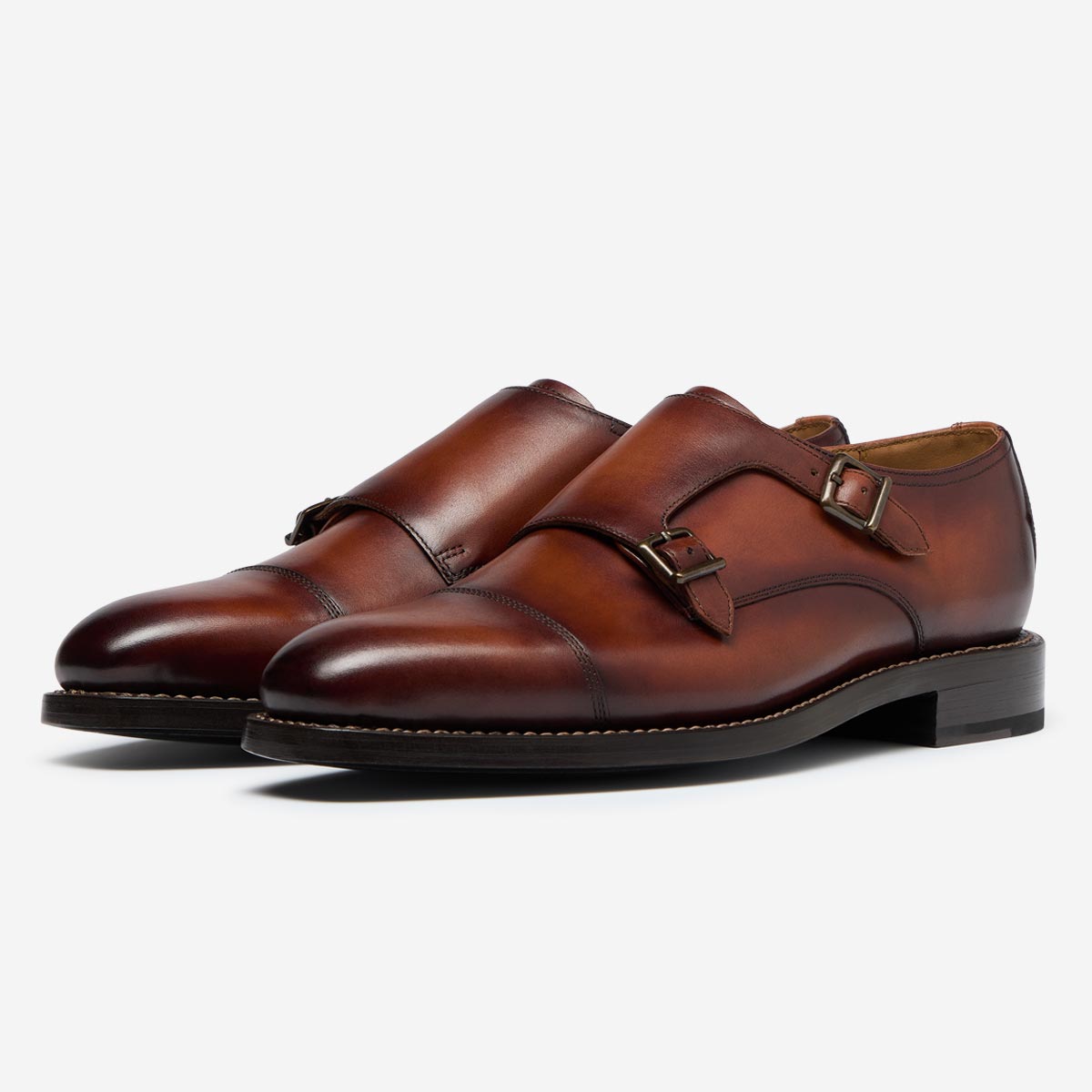 Kersey Tan Antiqued Calf Leather Double Monk Shoes