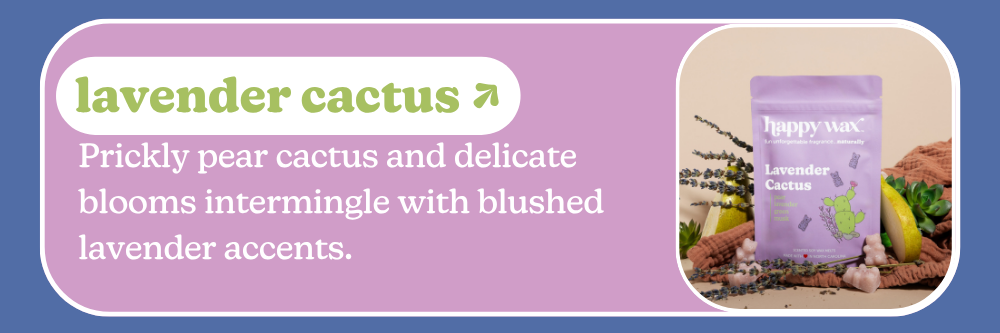 lavender cactus: Prickly pear cactus and delicate blooms intermingle with blushed lavender accents.