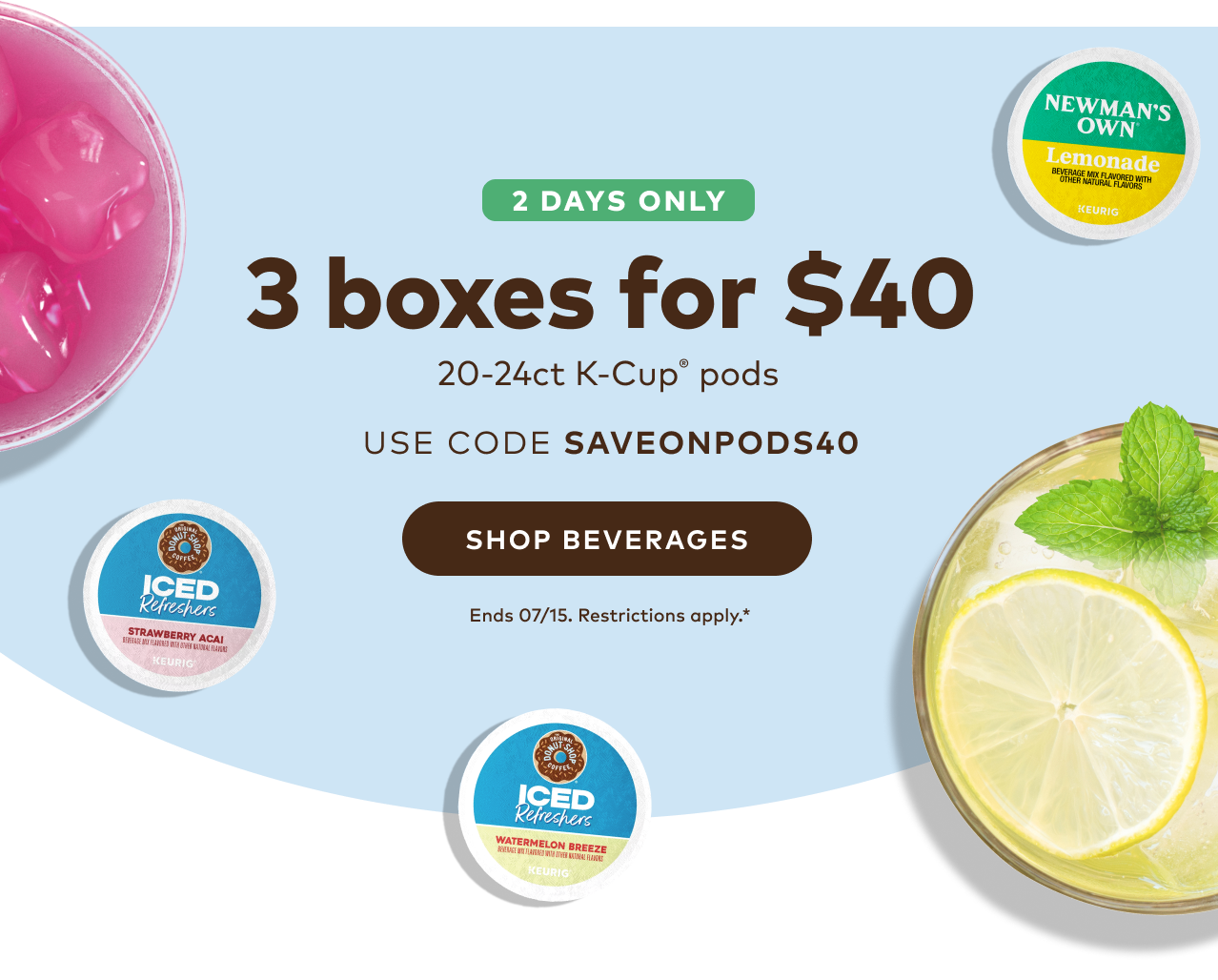 3 boxes of 20-24ct K-Cup® pods for $40 with code SAVEONPODS40