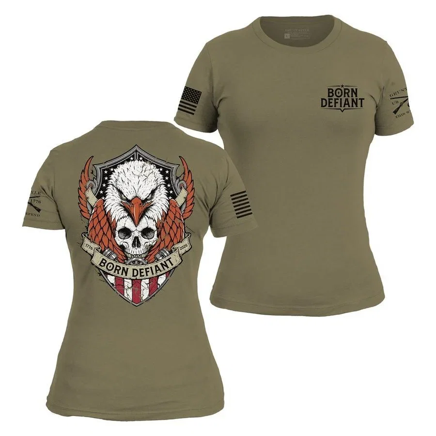 Image of Women's Born Defiant Slim Fit T-Shirt - Military Green