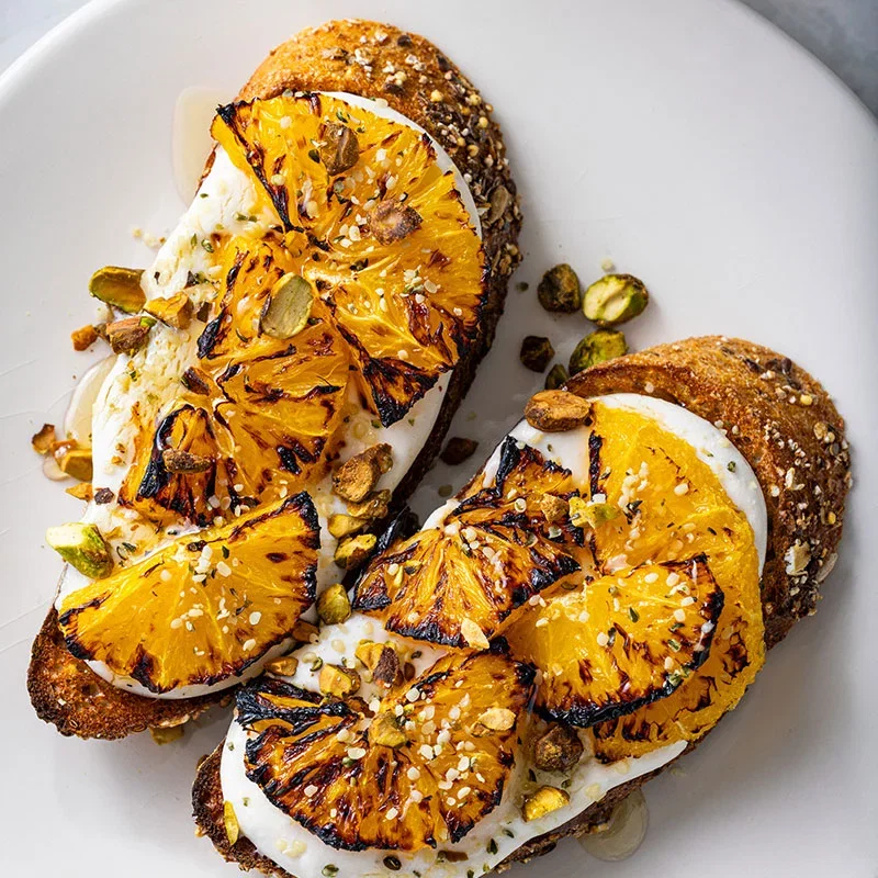 Whipped Cottage Cheese Toast with Charred Oranges