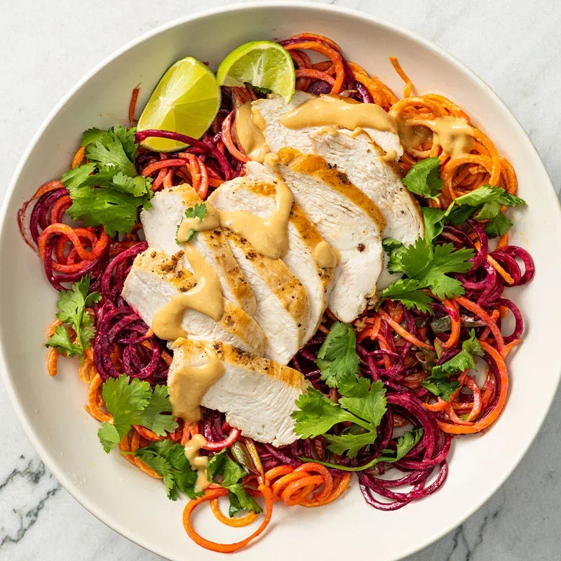Beet and Carrot Noodle Salad with Chicken