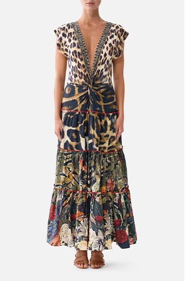 CAP SLEEVE TWIST FRONT MIDI DRESS | LEOTIGRA LAND