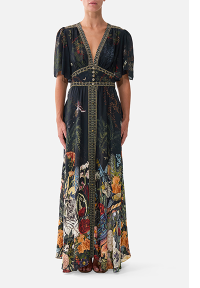 SHAPED WAISTBAND DRESS WITH FLUTTER SLEEVES | PALACE ZOOLOGY