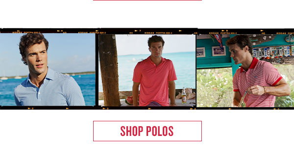 Shop polos. Images of men in different color polos.