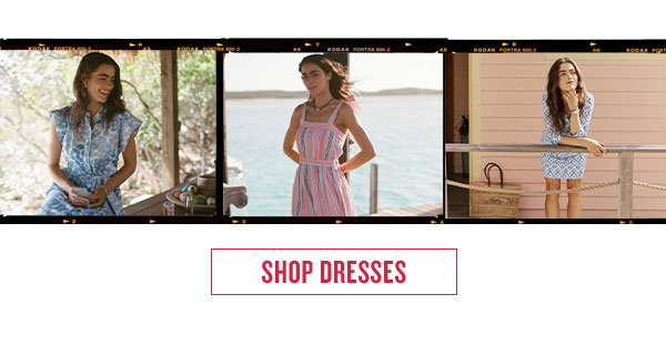 Shop dresses. Images of women in patterned dresses.