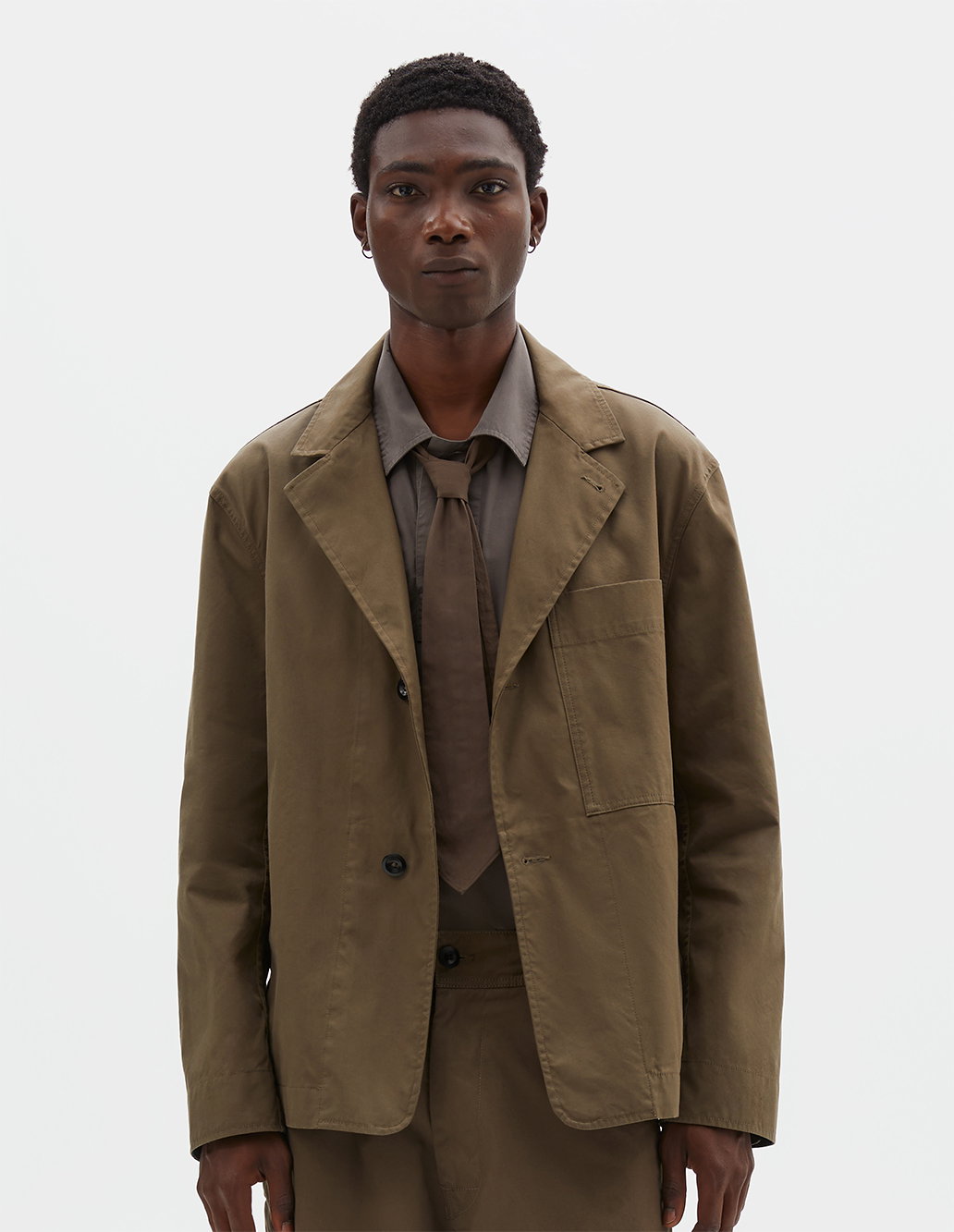 Khaki cotton blend blazer.