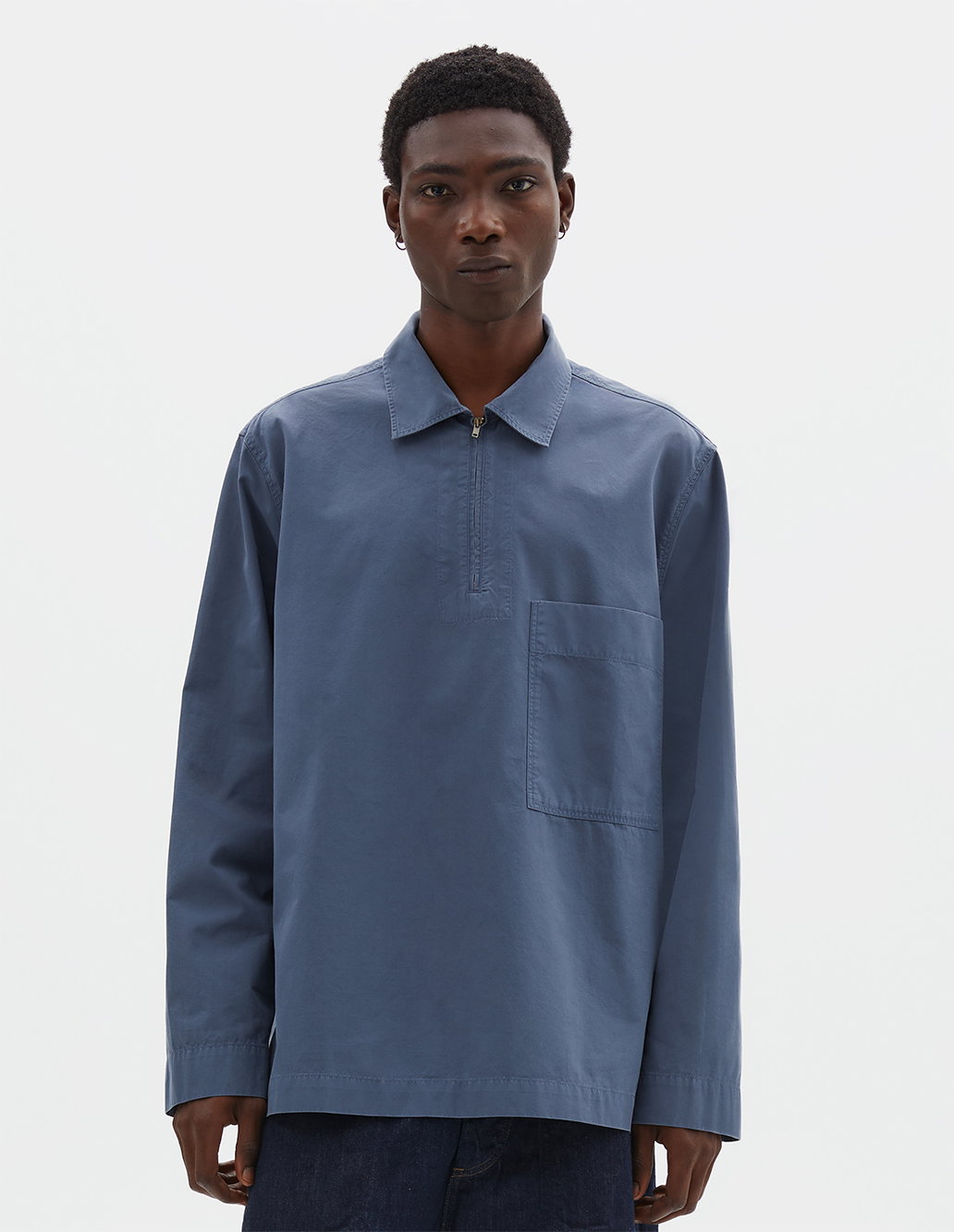 Half zip pull on shirt.