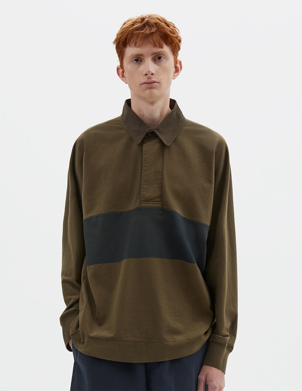 Khaki and black rugby jersey.