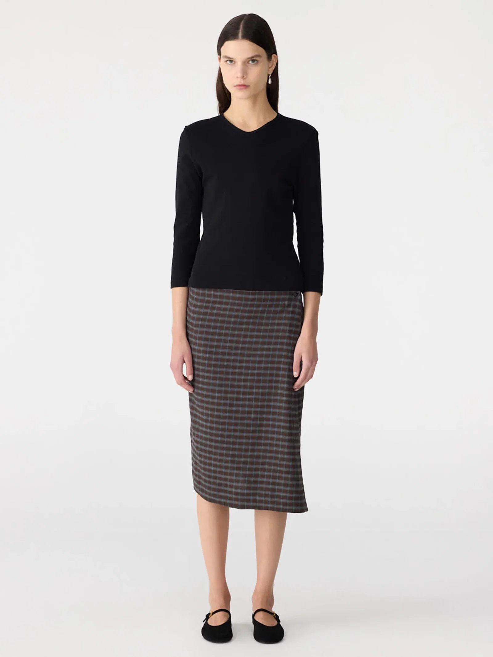 Image of Check Asymmetric Wrap Skirt